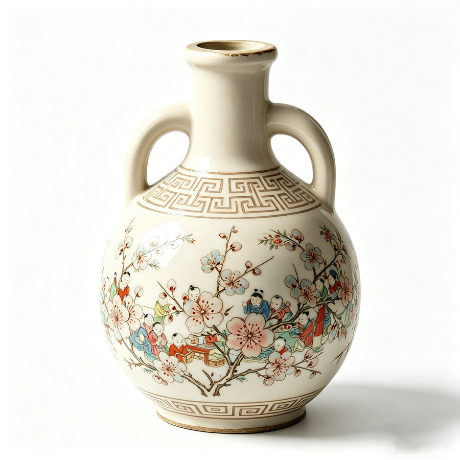 Ivory Figural Blossom Amphora Vase