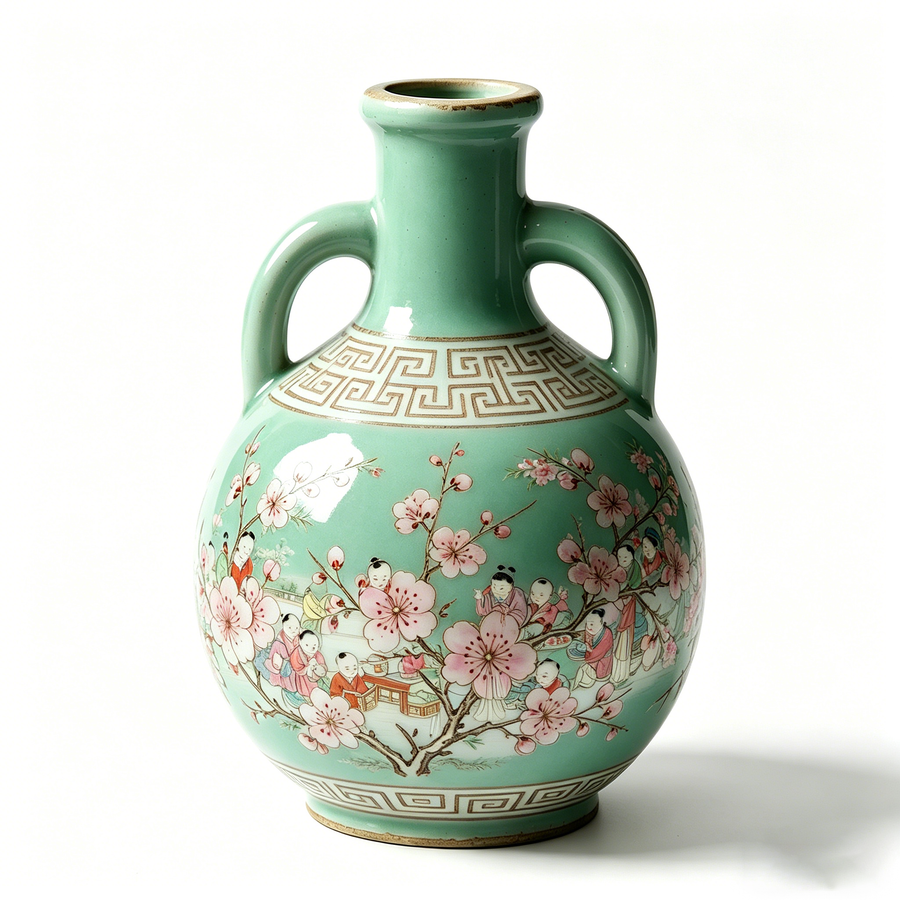 Celadon Figural Blossom Amphora Vase