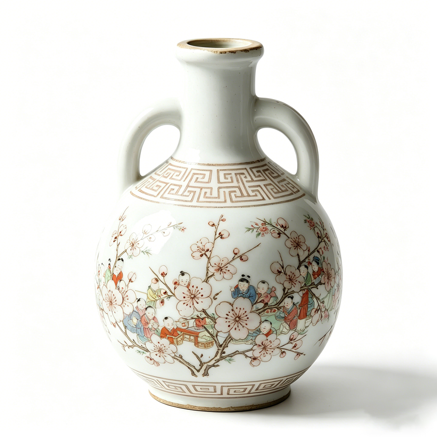 Antique White Narrative Blossom Amphora Vase