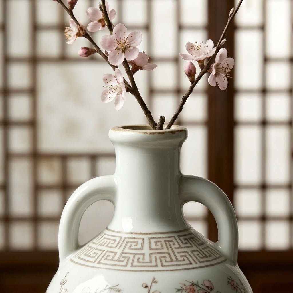 Antique White Narrative Blossom Amphora Vase