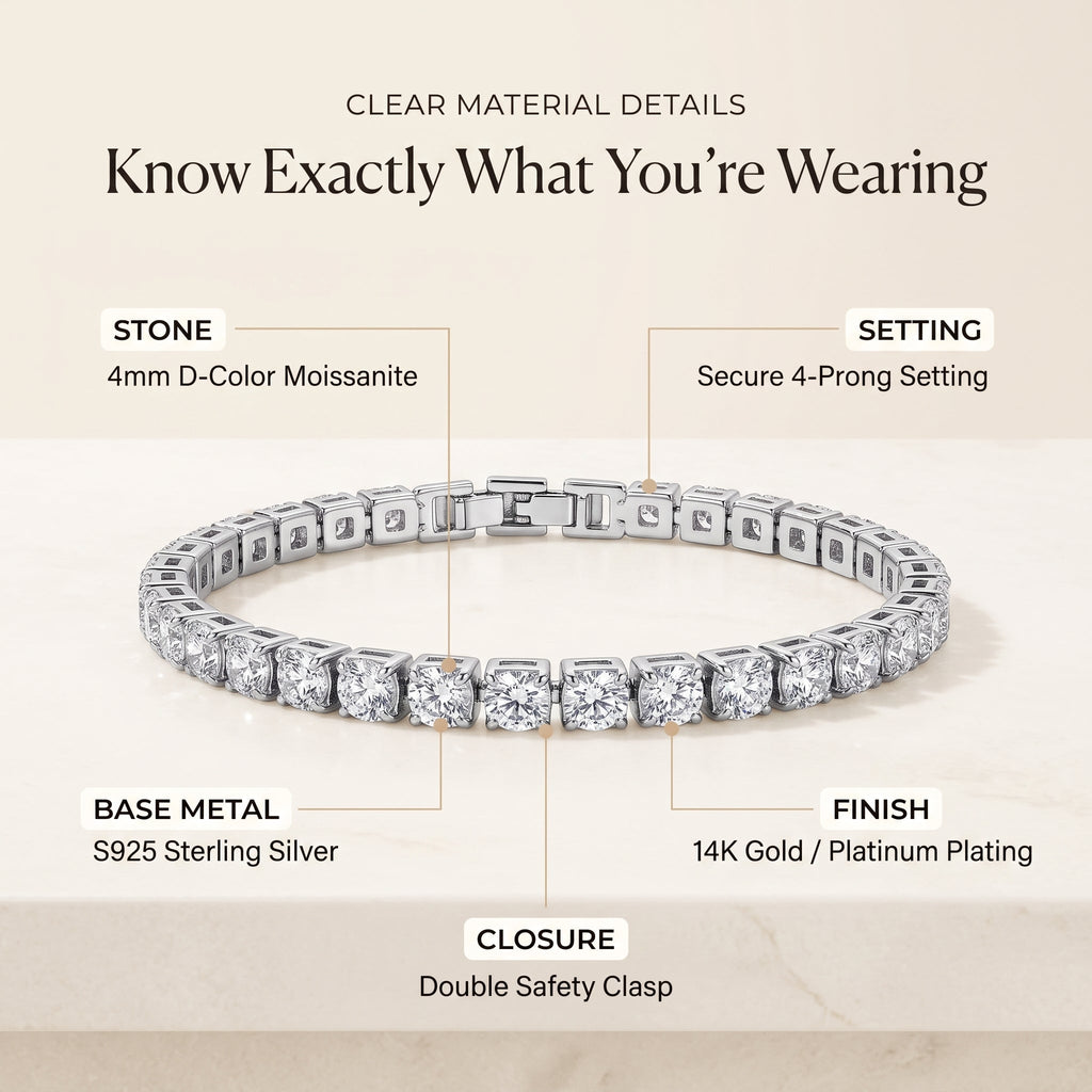 🔥 LAST DAY — 90% OFF 🔥 Dazzling 4mm Moissanite Tennis Bracelet – Diamond-Like Fire, 14K Gold Finish & Secure Double-Lock Clasp