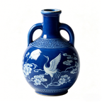 Cobalt Blue Crane and Blossom Amphora Vase