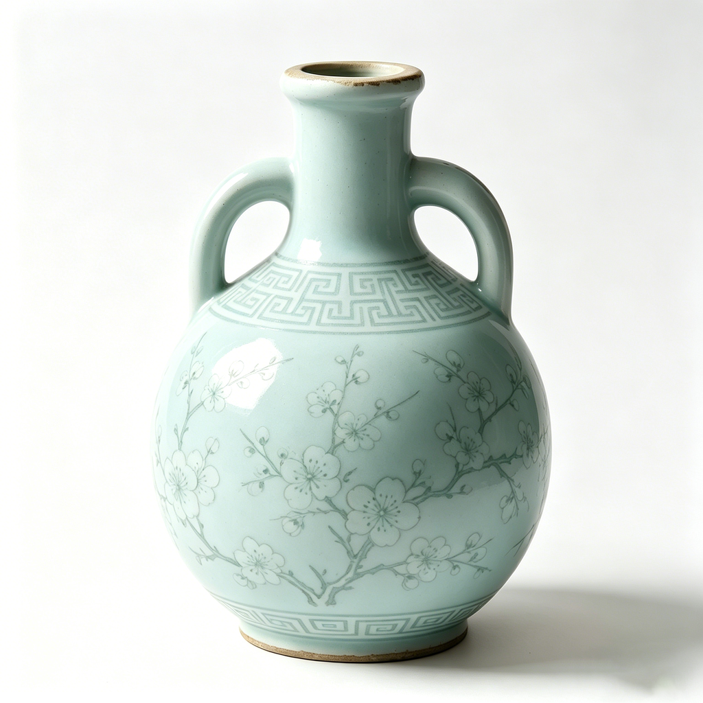 Pale Mint Celadon Blossom Amphora Vase