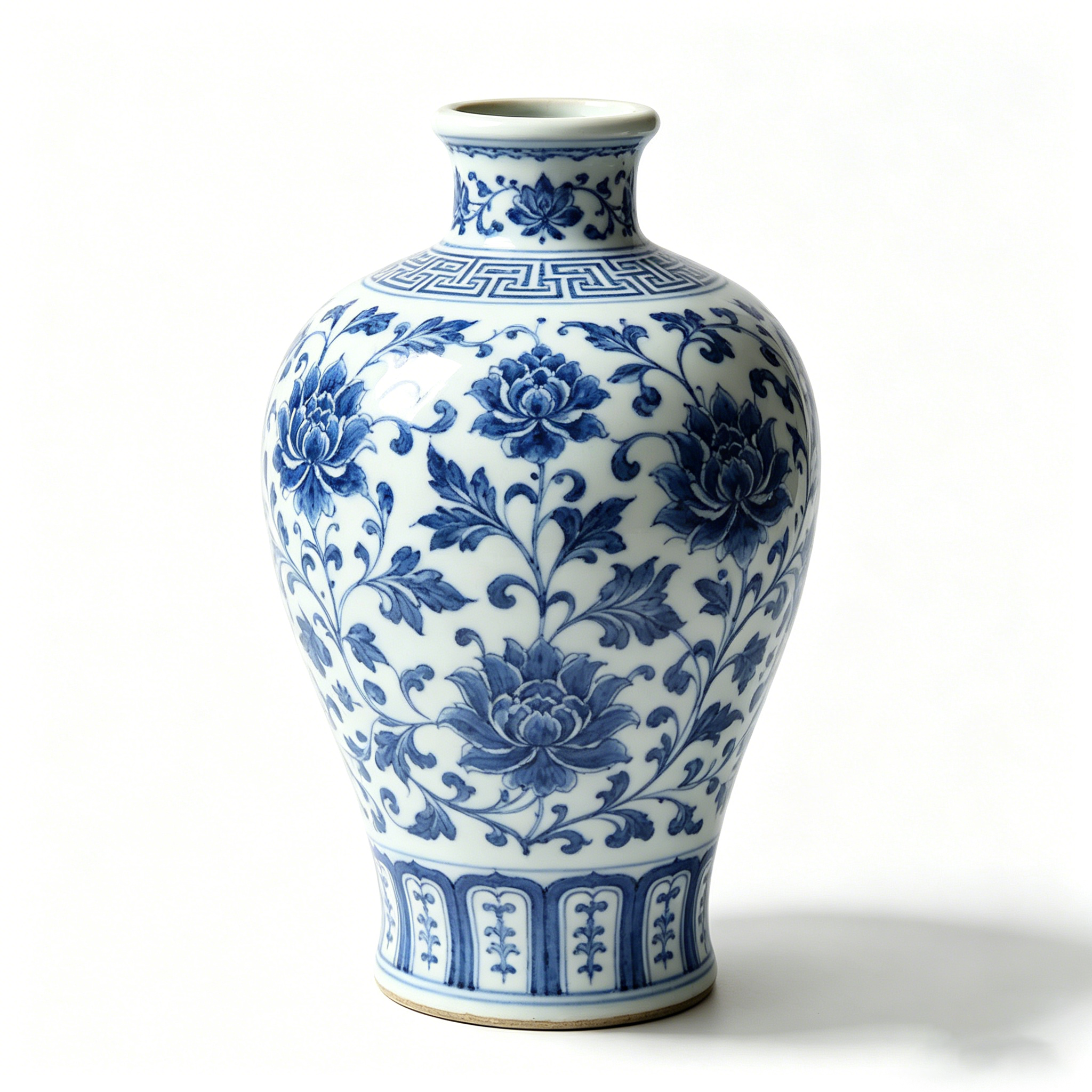 Blue and White Lotus Scroll Ceramic Vase