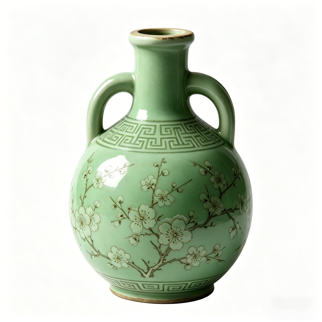Turquoise Blossom and Lantern Amphora Vase