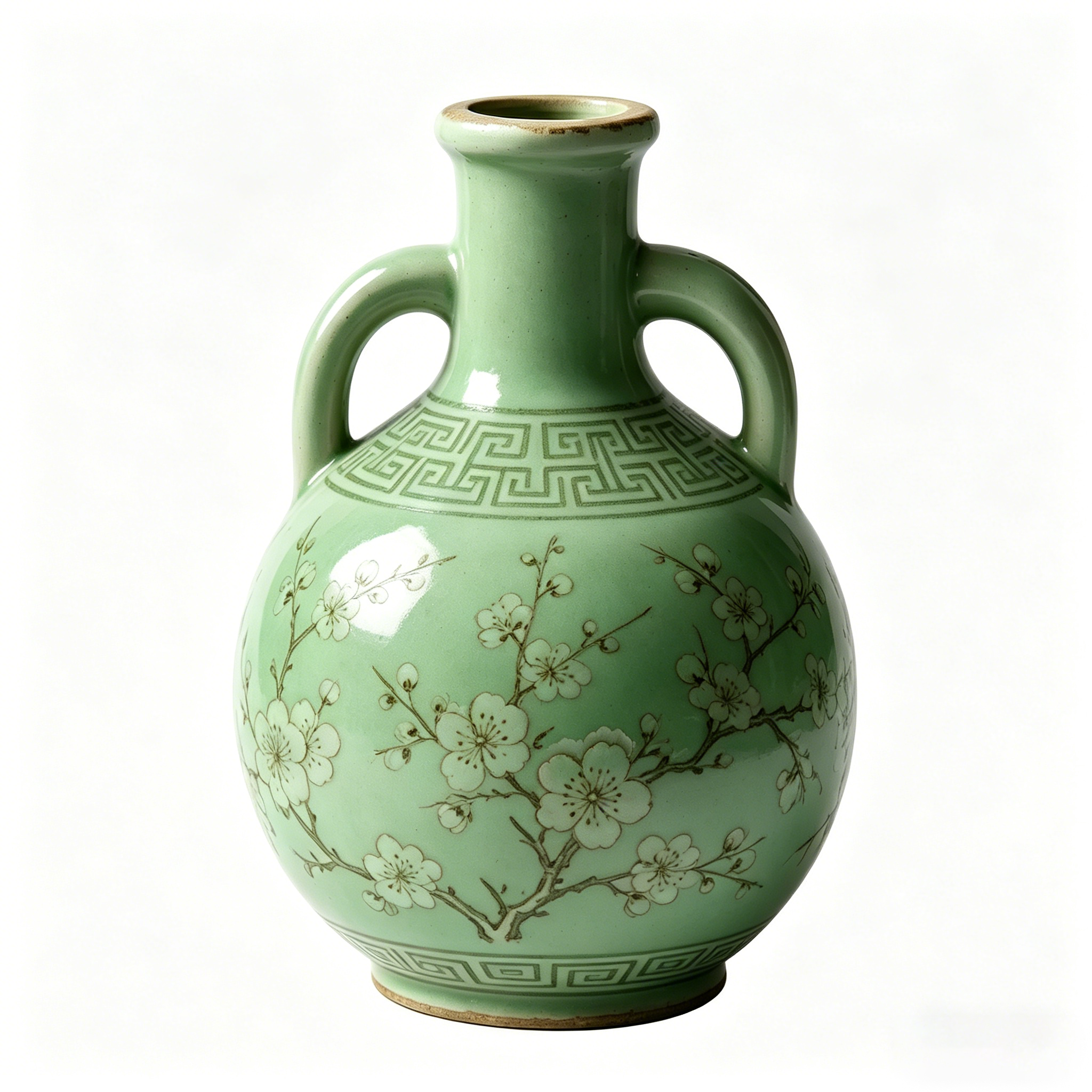 Turquoise Blossom and Lantern Amphora Vase
