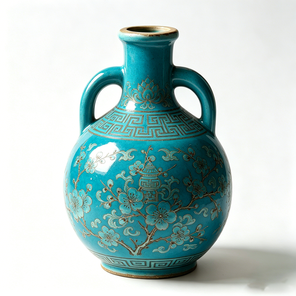 Turquoise Blossom and Lantern Amphora Vase