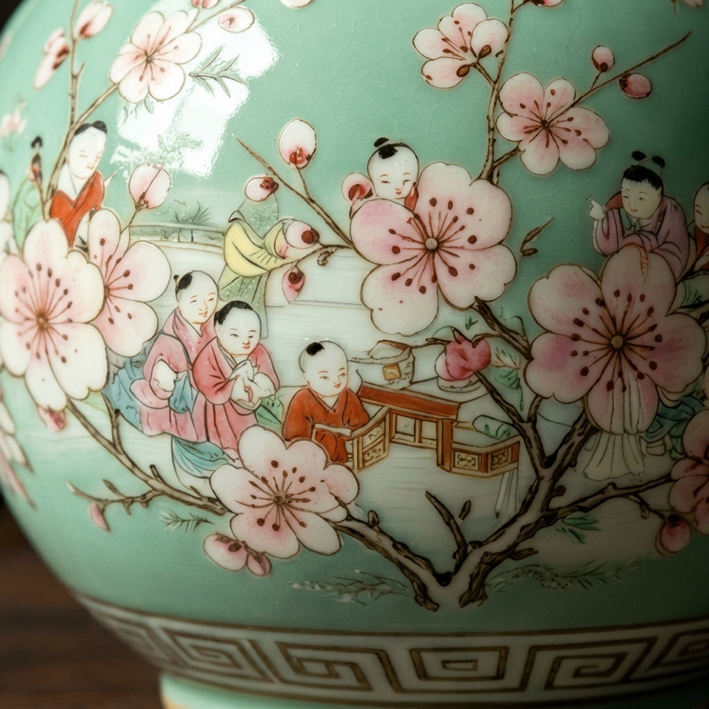 Celadon Figural Blossom Amphora Vase