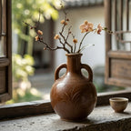 Chestnut Brown Engraved Botanical Amphora Vase