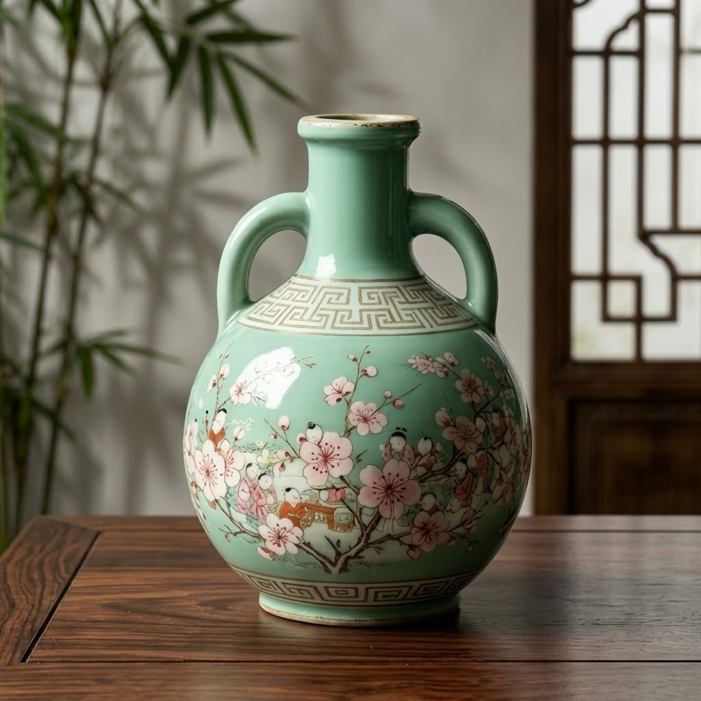 Celadon Figural Blossom Amphora Vase