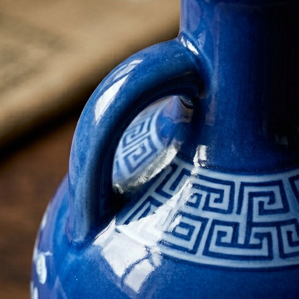 Cobalt Blue Crane and Blossom Amphora Vase