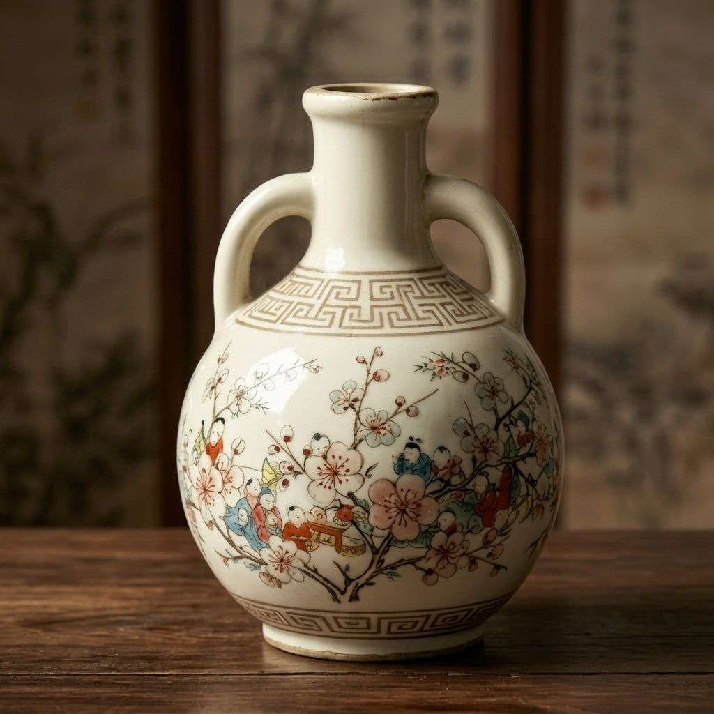 Ivory Figural Blossom Amphora Vase