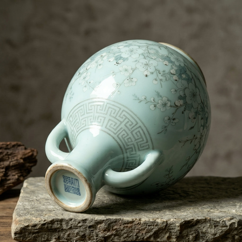 Pale Blue Figural Blossom Amphora Vase
