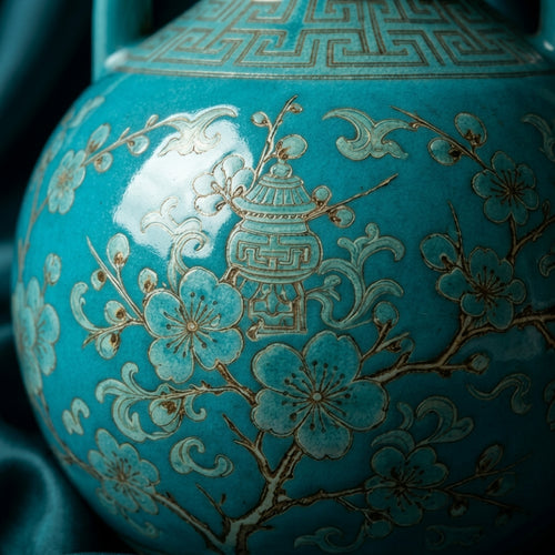 Turquoise Blossom and Lantern Amphora Vase
