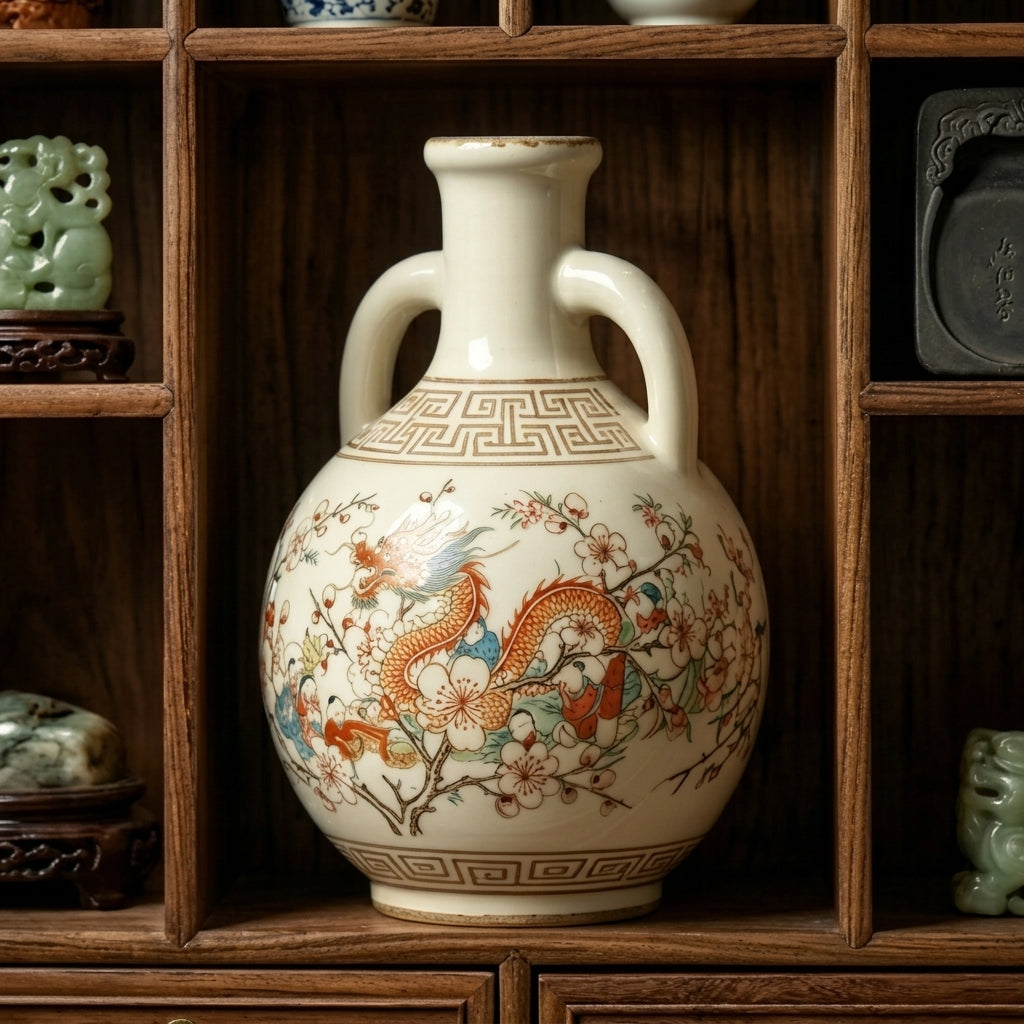 Antique Ivory Dragon and Figural Amphora Vase
