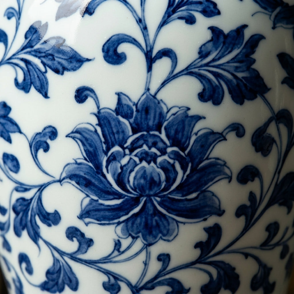 Blue and White Lotus Scroll Ceramic Vase