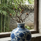 Blue and White Lotus Scroll Ceramic Vase