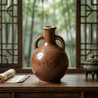 Chestnut Brown Engraved Botanical Amphora Vase