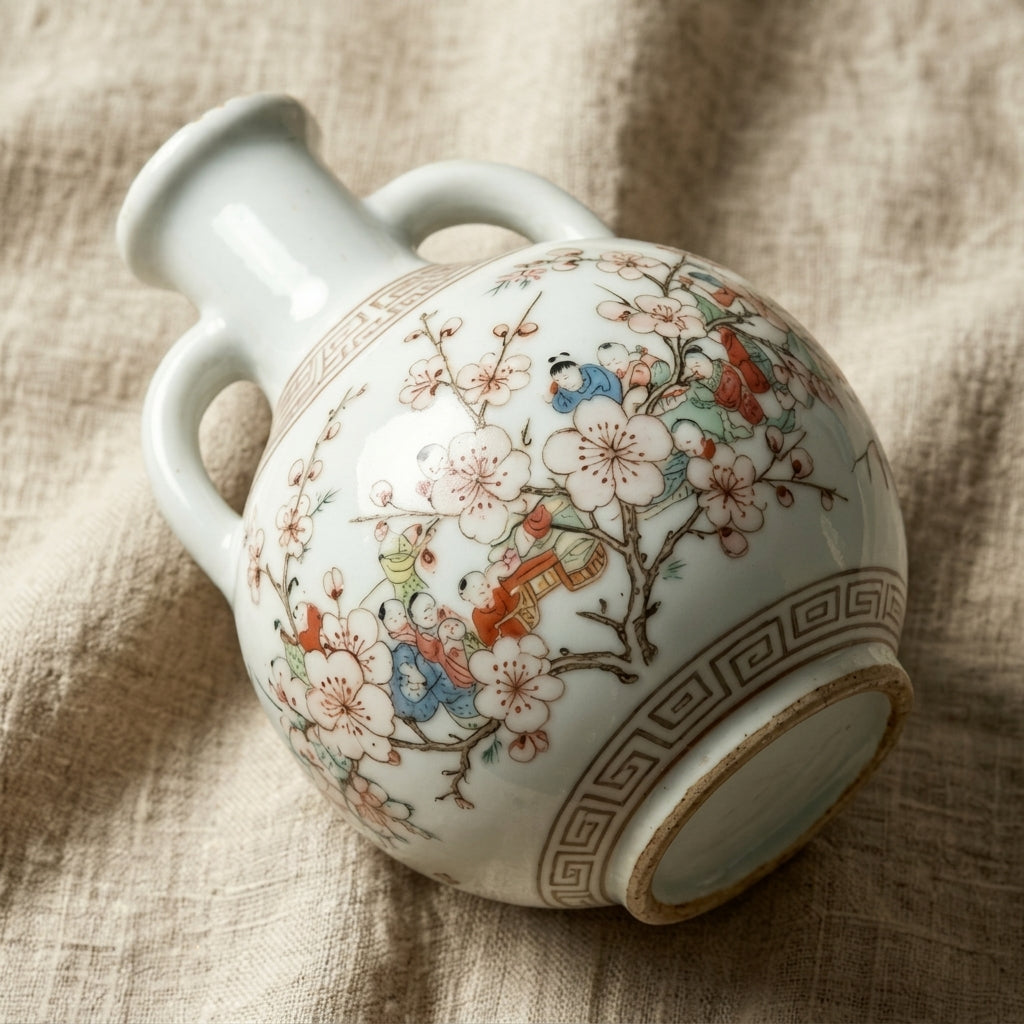 Antique White Narrative Blossom Amphora Vase