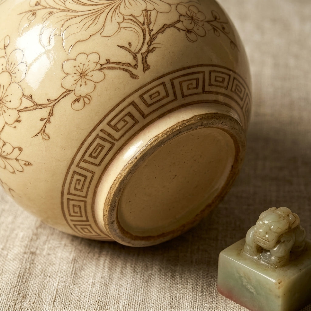 Cream Sepia Botanical Ceramic Amphora Vase