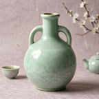Pale Celadon Blossom and Wave Amphora Vase