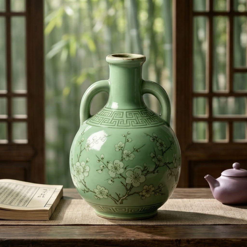 Turquoise Blossom and Lantern Amphora Vase