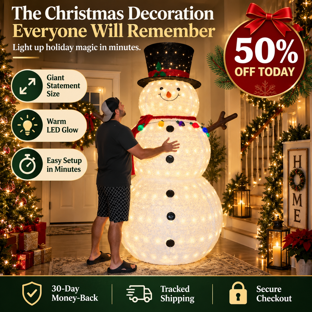✨Last Day 50% OFF✨Giant Inflatable Christmas Snowman Decoration – 8FT Light Up Outdoor Holiday Yard Decor For A Magical Christmas Display