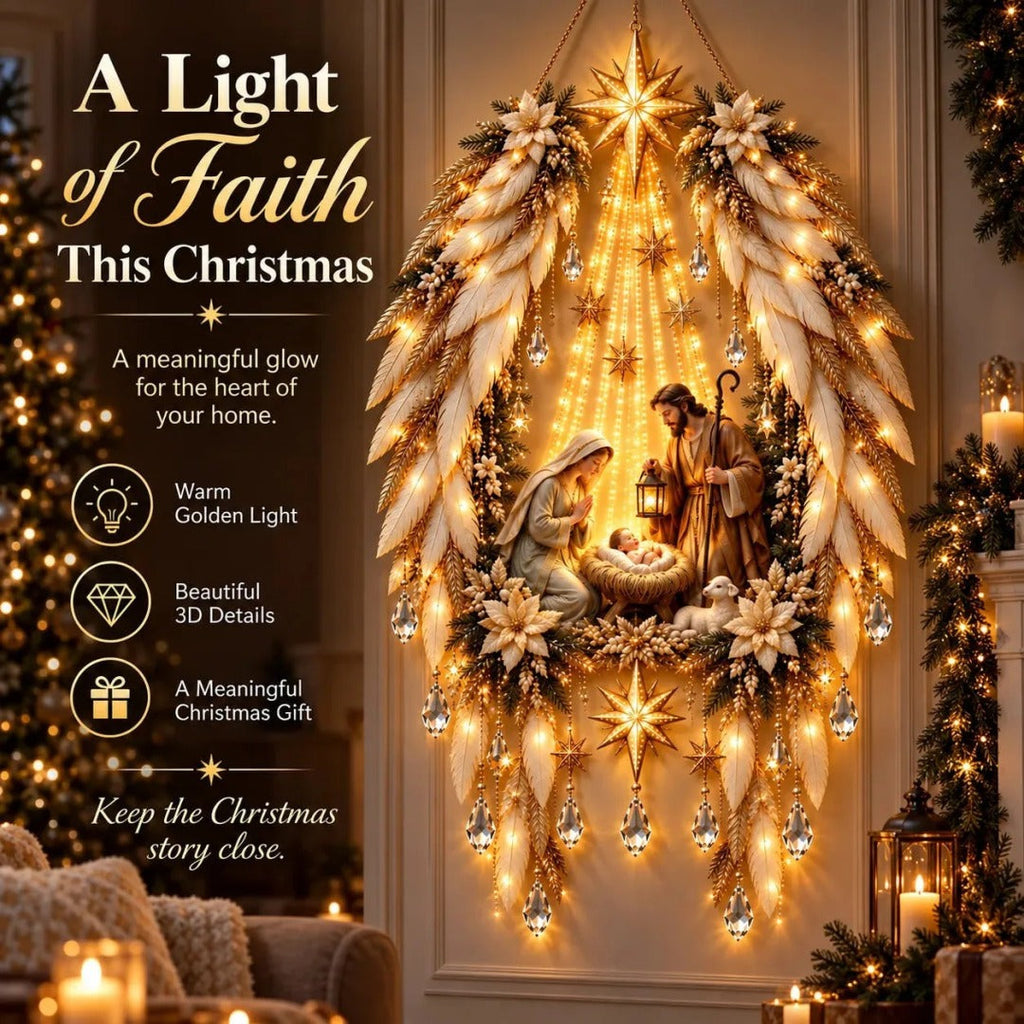 ✨Last Day 50% OFF✨✨👼 3D Heavenly Angel Wings Nativity Light✨ – Lighted Christmas Wall Decor