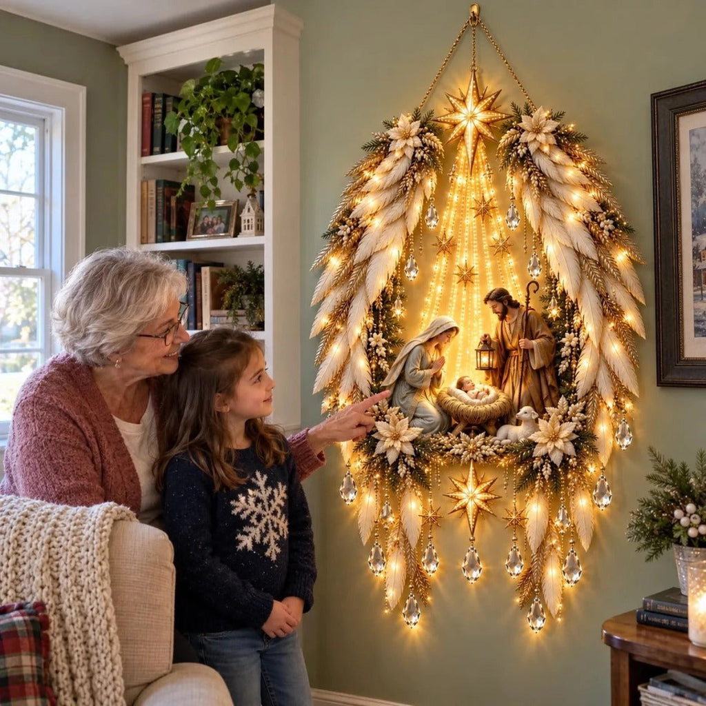 ✨Last Day 50% OFF✨✨👼 3D Heavenly Angel Wings Nativity Light✨ – Lighted Christmas Wall Decor