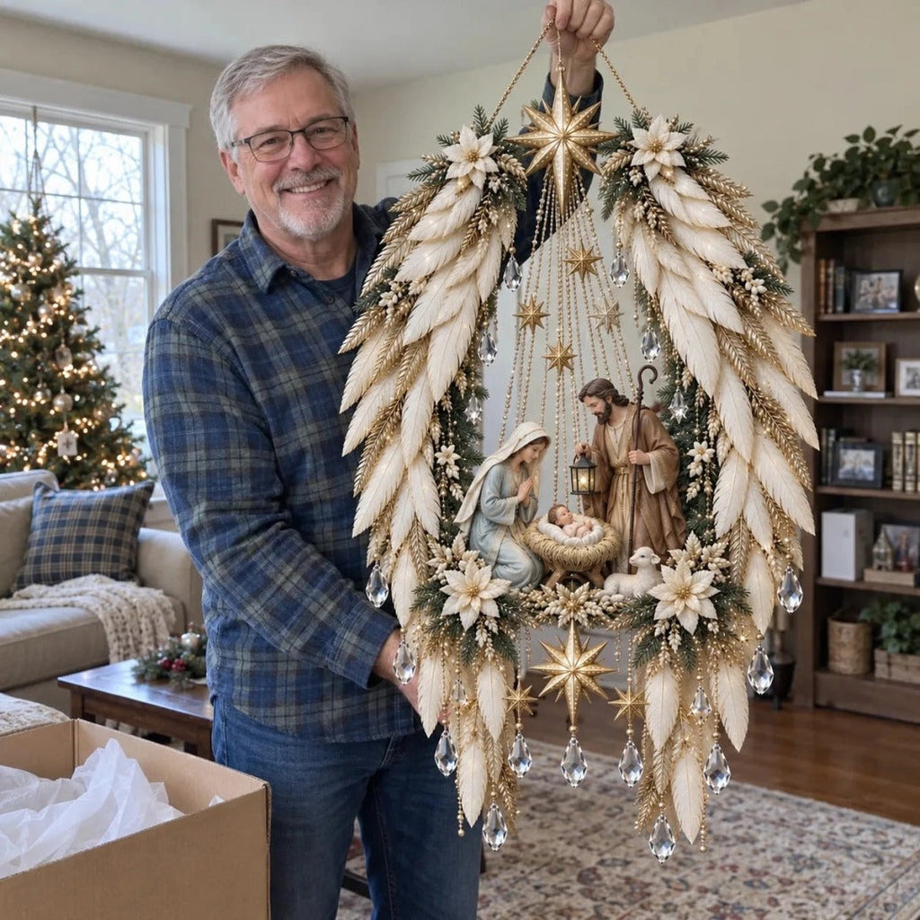 ✨Last Day 50% OFF✨✨👼 3D Heavenly Angel Wings Nativity Light✨ – Lighted Christmas Wall Decor