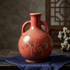 Crimson Red Pine and Bamboo Ceramic Amphora Vase