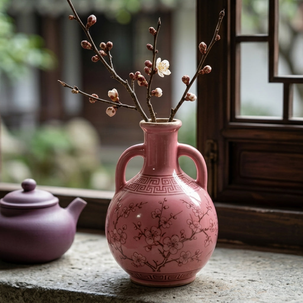 Vibrant Rose Pink Blossom Amphora Vase