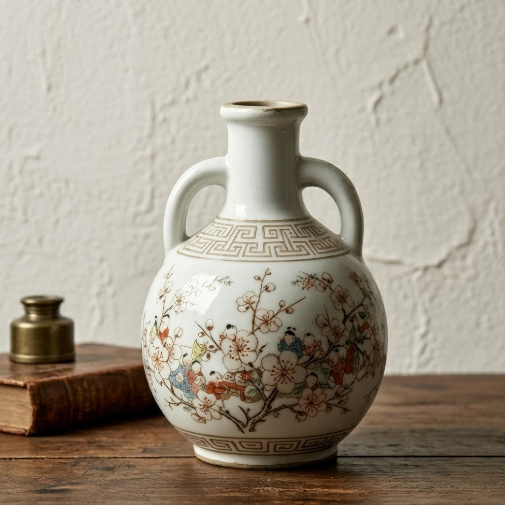 Antique White Narrative Blossom Amphora Vase