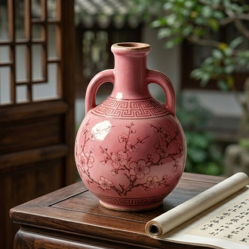 Vibrant Rose Pink Blossom Amphora Vase
