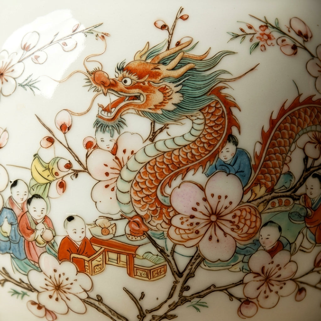 Antique Ivory Dragon and Figural Amphora Vase