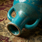 Turquoise Blossom and Lantern Amphora Vase