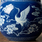 Cobalt Blue Crane and Blossom Amphora Vase