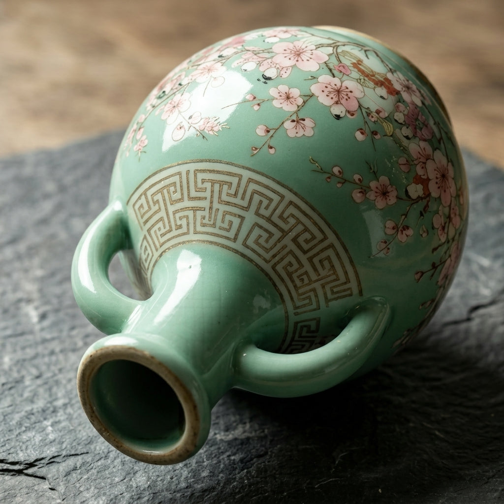 Celadon Figural Blossom Amphora Vase